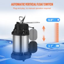 VEVOR Sump Pump, 1/2 HP 3960 GPH, Submersible Cast Iron Stainless Steel Water Pump, 1-1/2" NPT Discharge With 10 ft Cord, Automatic Float Switch with Piggy-back Plug, for Indoor Basement Water Basin