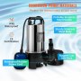 VEVOR Submersible Water Pump, 1100W 20000L/H, w/ 10 m Cord and Automatic Tethered Float Switch, Portable Stainless Steel for Dirty or Clean, Drain Floods, Empty Garden Ponds, Swimming Pools, Hot Tubs