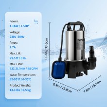 VEVOR Submersible Water Pump, 1100W 20000L/H, w/ 10 m Cord and Automatic Tethered Float Switch, Portable Stainless Steel for Dirty or Clean, Drain Floods, Empty Garden Ponds, Swimming Pools, Hot Tubs