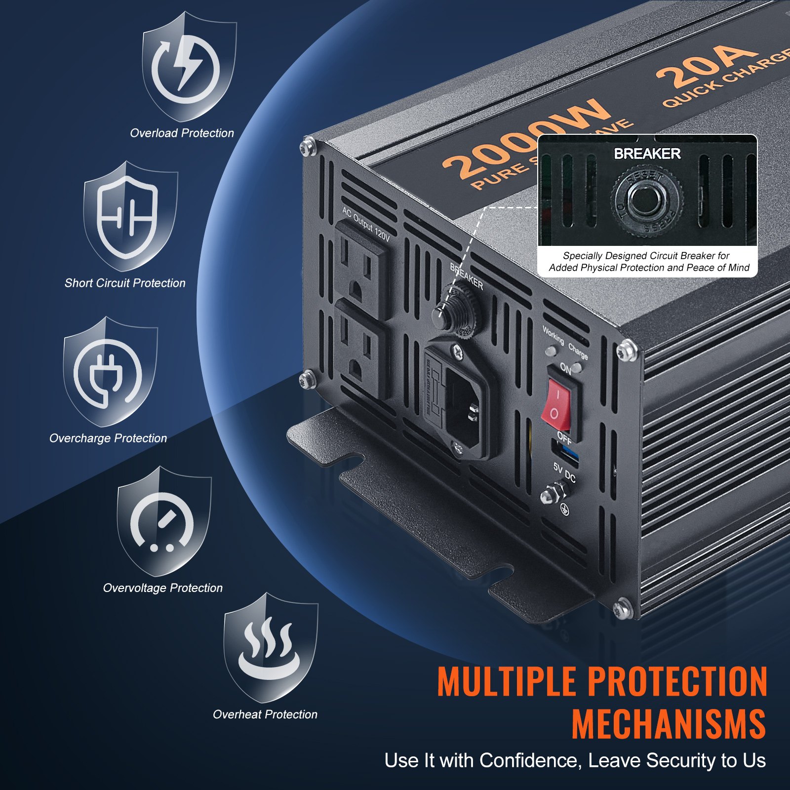 VEVOR 2000W Sump Pump Battery Backup with LCD, Automatically Shifts to Inverter Power Ensuring Uninterrupted Operation, Essential for Emergencies & Power Failures