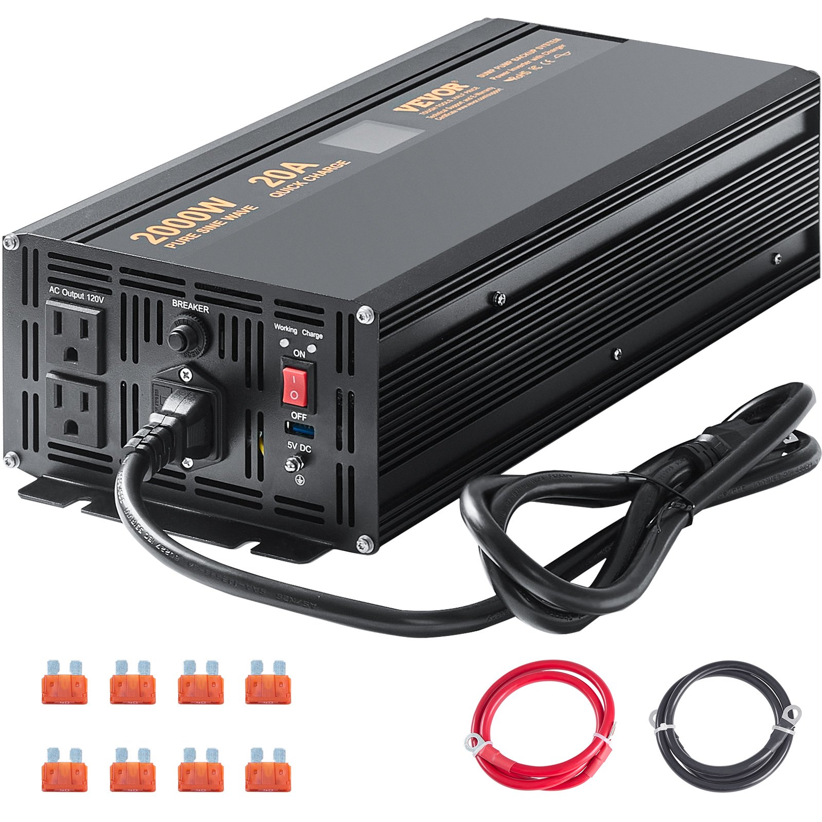 VEVOR 2000W Sump Pump Battery Backup with LCD, Automatically Shifts to Inverter Power Ensuring Uninterrupted Operation, Essential for Emergencies & Power Failures