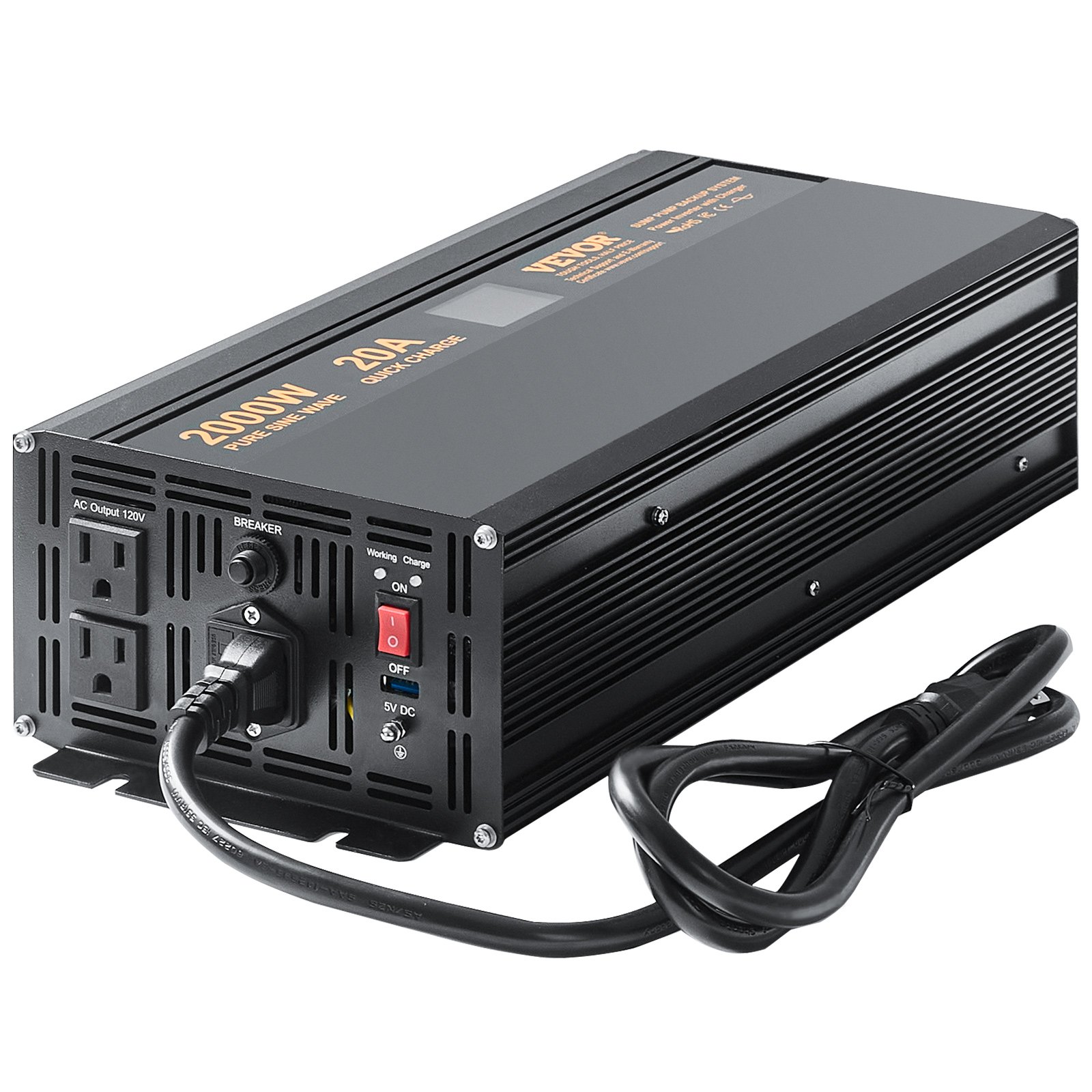 VEVOR 2000W Sump Pump Battery Backup with LCD, Automatically Shifts to Inverter Power Ensuring Uninterrupted Operation, Essential for Emergencies & Power Failures