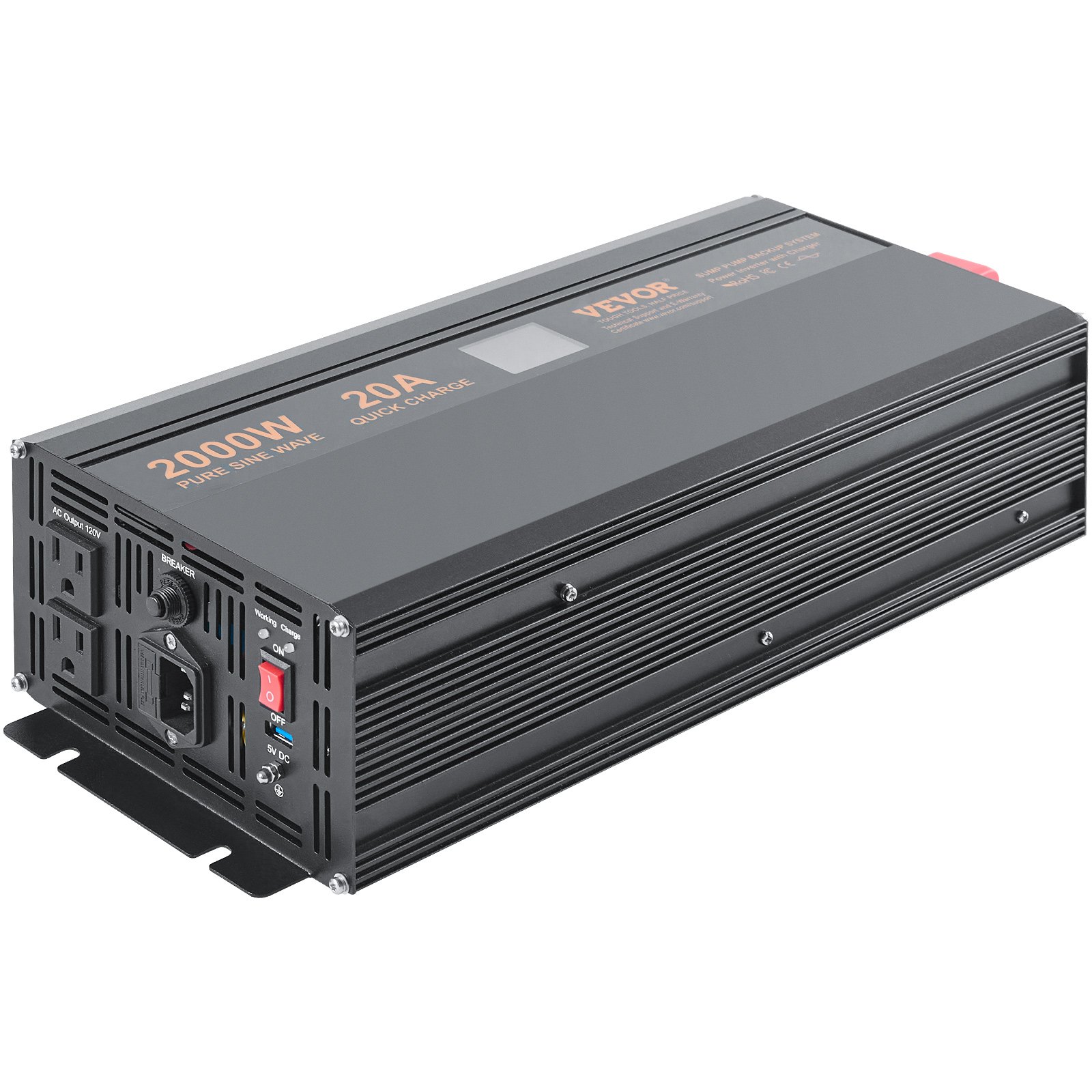 VEVOR 2000W Sump Pump Battery Backup with LCD, Automatically Shifts to Inverter Power Ensuring Uninterrupted Operation, Essential for Emergencies & Power Failures