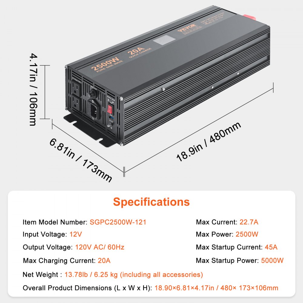 VEVOR 2500W Sump Pump Battery Backup System, LCD Display, Auto Switches to Battery Inverter Power for Continuous Sump Pump Operation, Sump Pump Battery Backup Inverter for Emergency and Power Outage