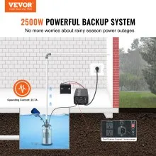 VEVOR 2500W Sump Pump Battery Backup System, LCD Display, Auto Switches to Battery Inverter Power for Continuous Sump Pump Operation, Sump Pump Battery Backup Inverter for Emergency and Power Outage