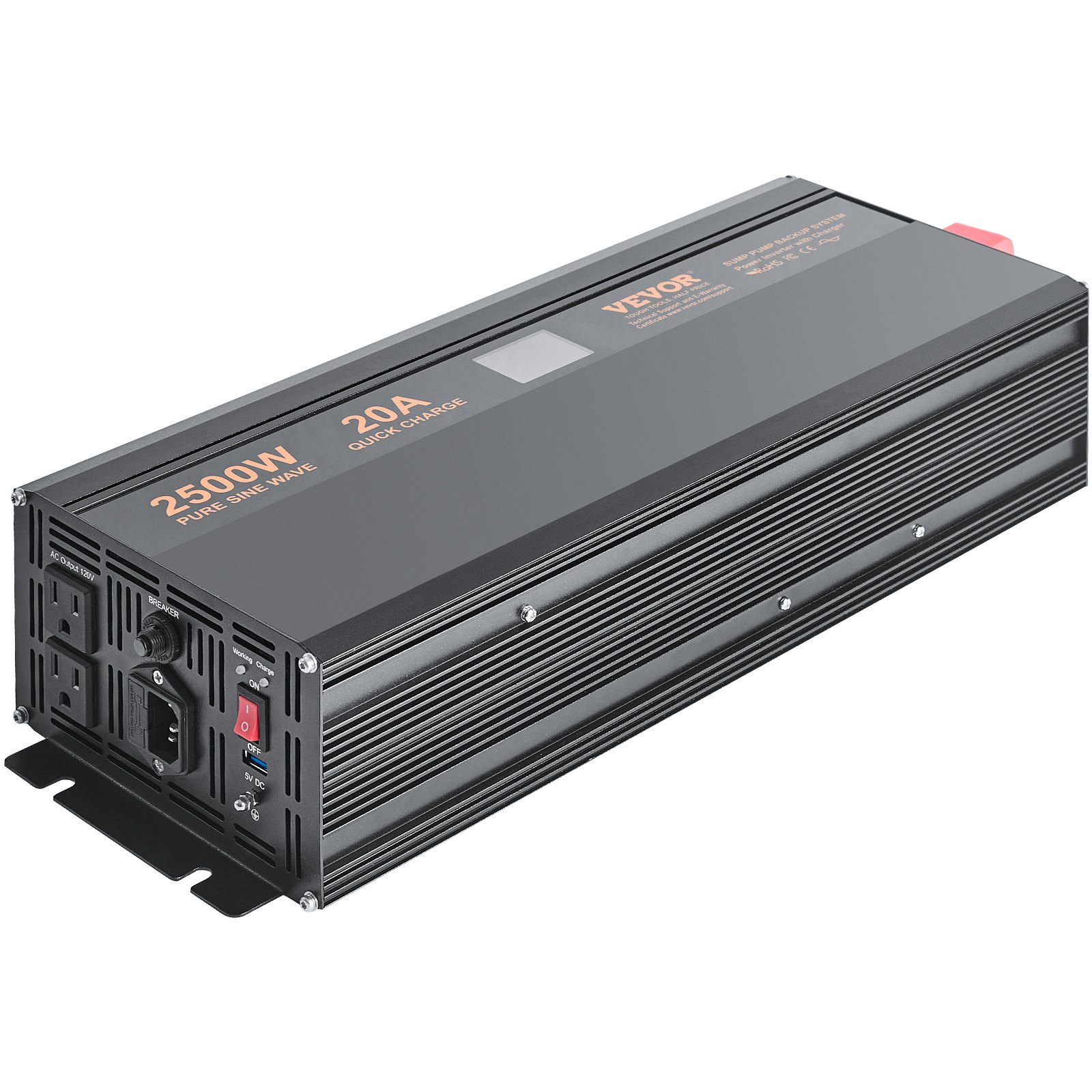 VEVOR 2500W Sump Pump Battery Backup System, LCD Display, Auto Switches to Battery Inverter Power for Continuous Sump Pump Operation, Sump Pump Battery Backup Inverter for Emergency and Power Outage
