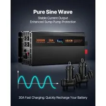 Sump Pump Battery Backup System 3000W LCD Auto Switches to Battery Inverter