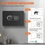 wall mounted VEVOR safe installation steps displayed on a gray background with a modern decor setup.