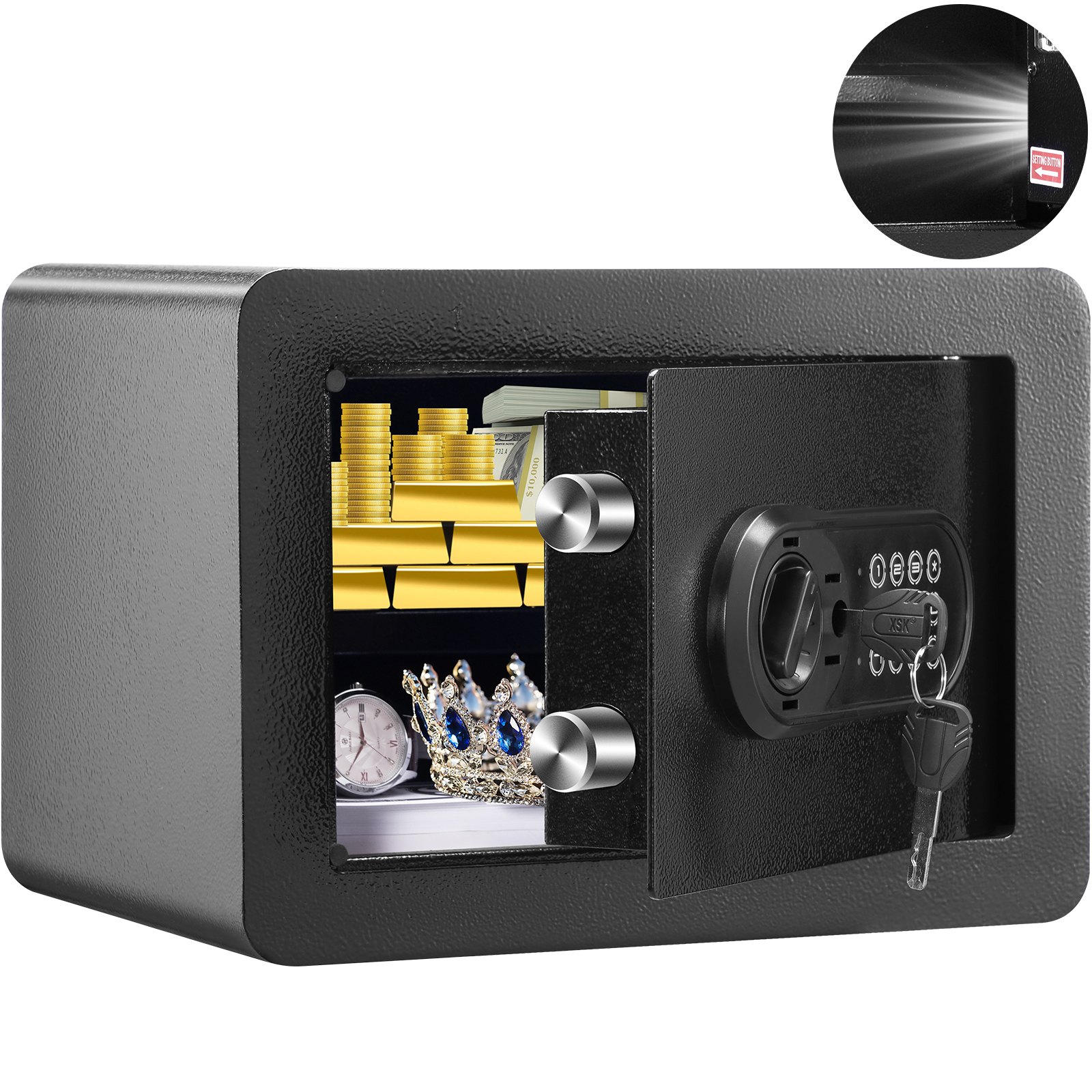 Sweiko Safe, 0.5 Cubic Feet Home Safe, Steel Security Safe with Digital Keypad and 2 Keys, Wall-Mounted Cabinet Safe Protect Cash, Gold, Jewelry, Documents for Home, Hotel, 350 x 250 x 250 mm