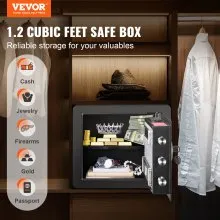 VEVOR Safe, 1.2 Cubic Feet Home Safe, Steel Security Safe with Digital Keypad and 2 Keys, Cabinet Safe with Fire-proof Bag, Protect Cash, Gold, Jewelry, Documents for Home, Hotel, 15.8x11.8x13.8 inche