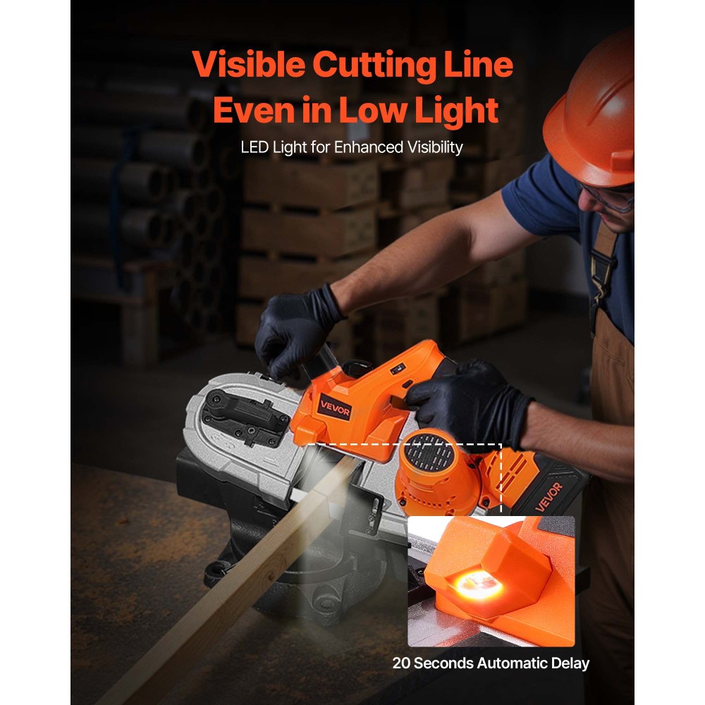 VEVOR 20V Portable Band Saw Kit, 65 x 65 mm Cutting Depth, AC 220V, 360W Bandsaw with Brushless Motor, 4.0 Ah Battery, Cordless and Compact Portaband, 0-192 m/min Variable Speed, for Cutting Metal, Wood