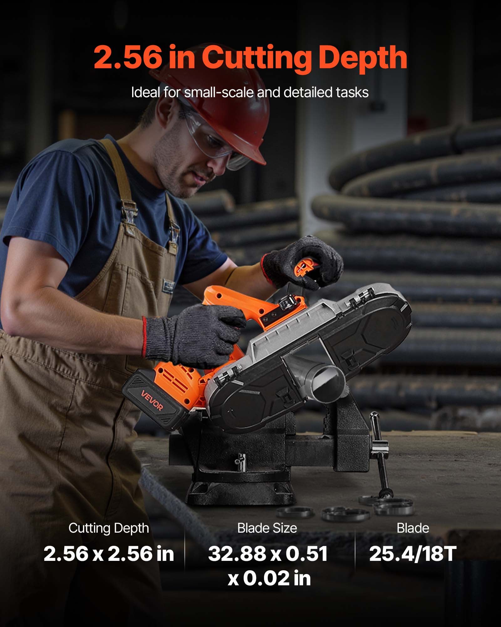 VEVOR 20V Portable Band Saw Kit, 65 x 65 mm Cutting Depth, AC 220V, 360W Bandsaw with Brushless Motor, 4.0 Ah Battery, Cordless and Compact Portaband, 0-192 m/min Variable Speed, for Cutting Metal, Wood