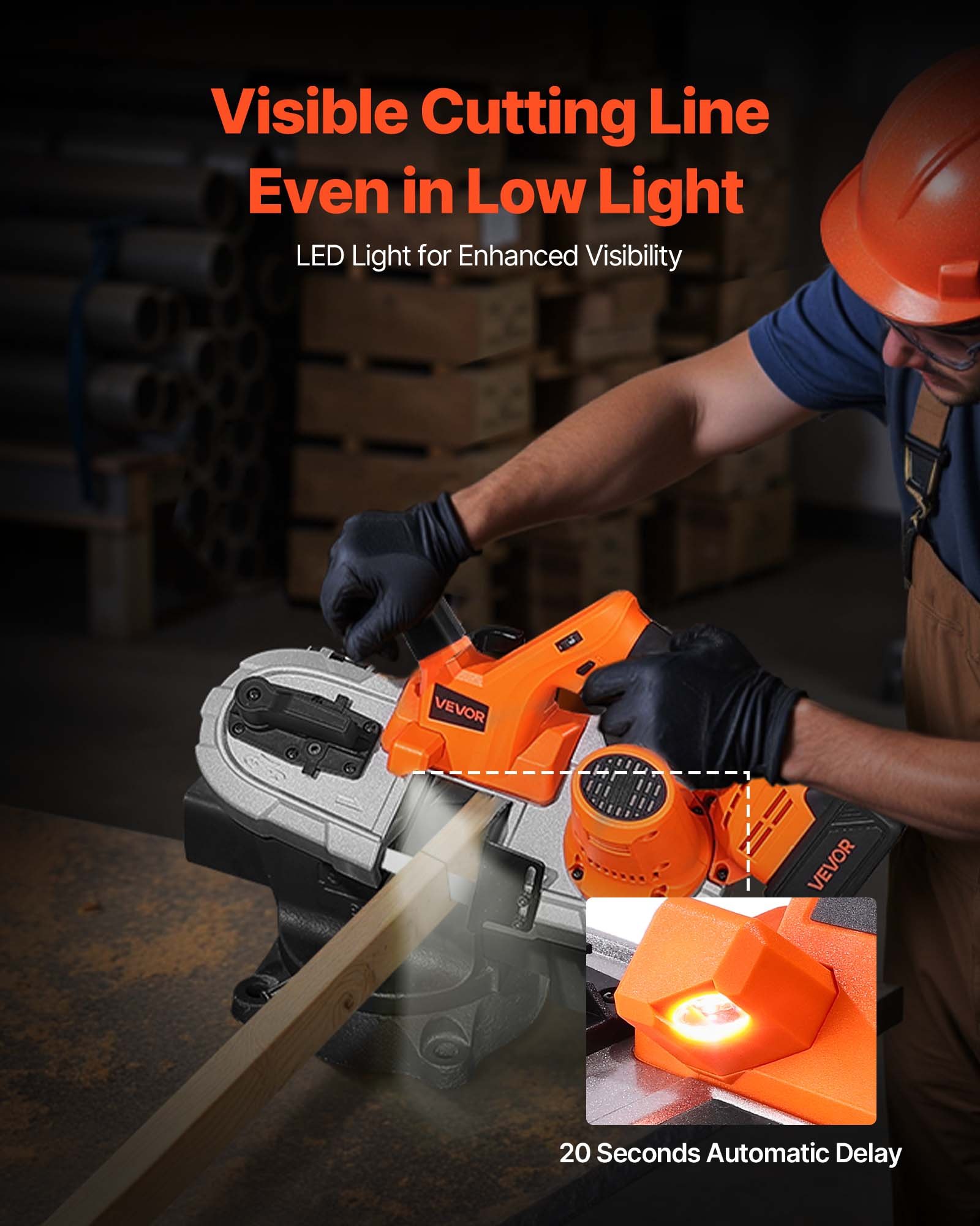 VEVOR 20V Portable Band Saw Kit, 65 x 65 mm Cutting Depth, AC 220V, 360W Bandsaw with Brushless Motor, 4.0 Ah Battery, Cordless and Compact Portaband, 0-192 m/min Variable Speed, for Cutting Metal, Wood