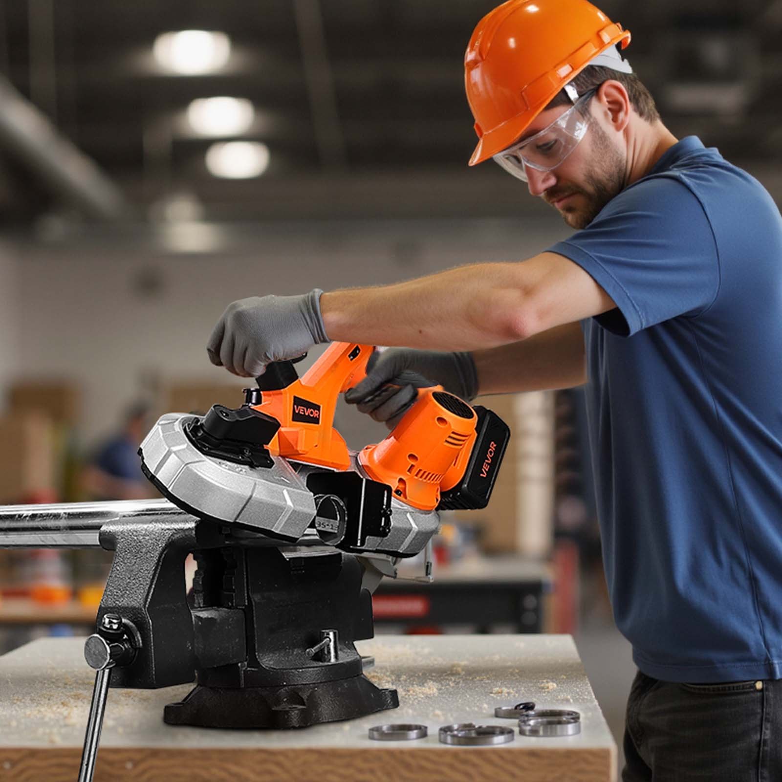 VEVOR 20V Portable Band Saw Kit, 65 x 65 mm Cutting Depth, AC 220V, 360W Bandsaw with Brushless Motor, 4.0 Ah Battery, Cordless and Compact Portaband, 0-192 m/min Variable Speed, for Cutting Metal, Wood