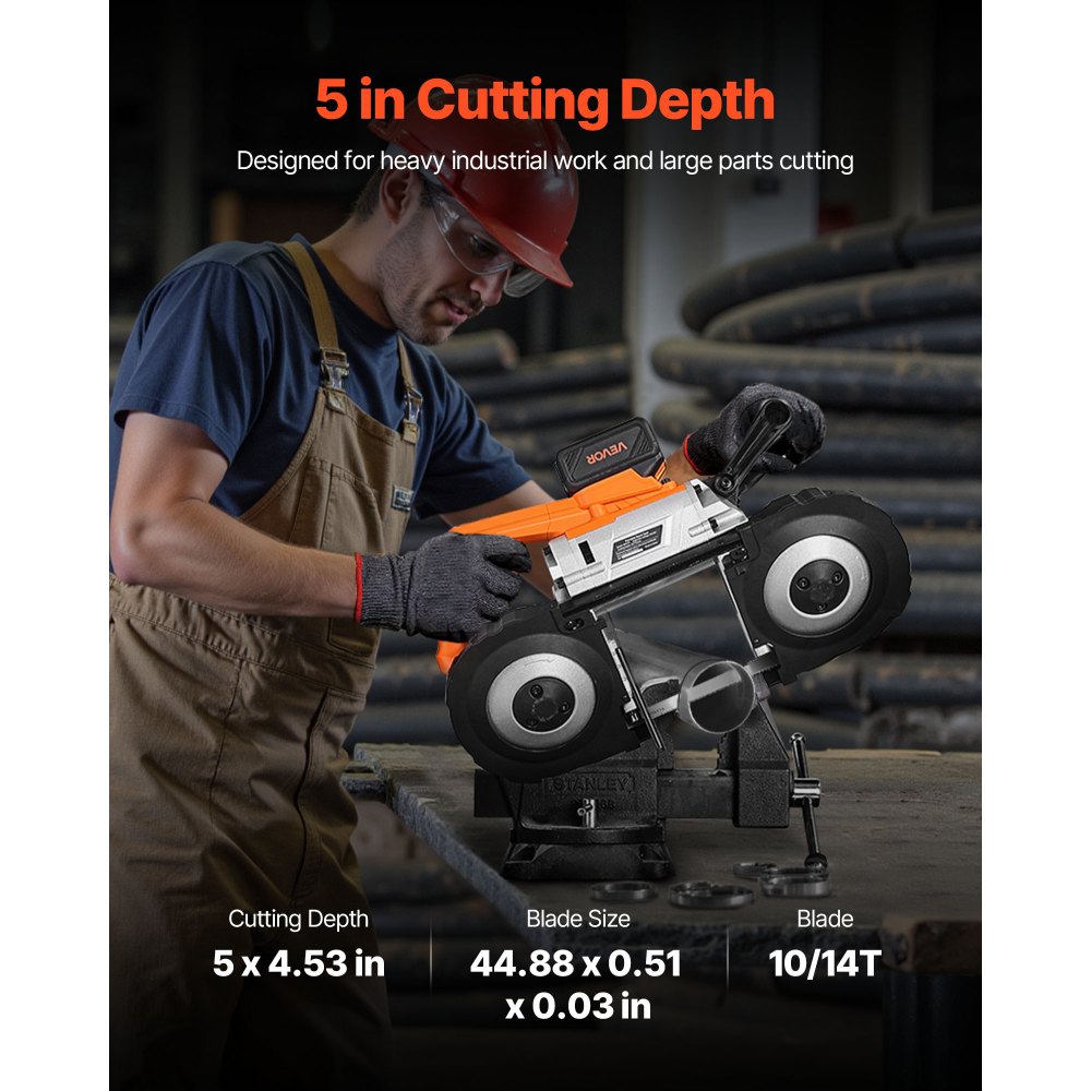 VEVOR 20V Portable Band Saw Kit, 127 mm x 115 mm Cutting Depth, AC 220V, 360W Bandsaw with Brushless Motor, 4.0 Ah Battery, Cordless and Compact Portaband, 0-120 m/min Variable Speed, for Cutting Metal, Wood
