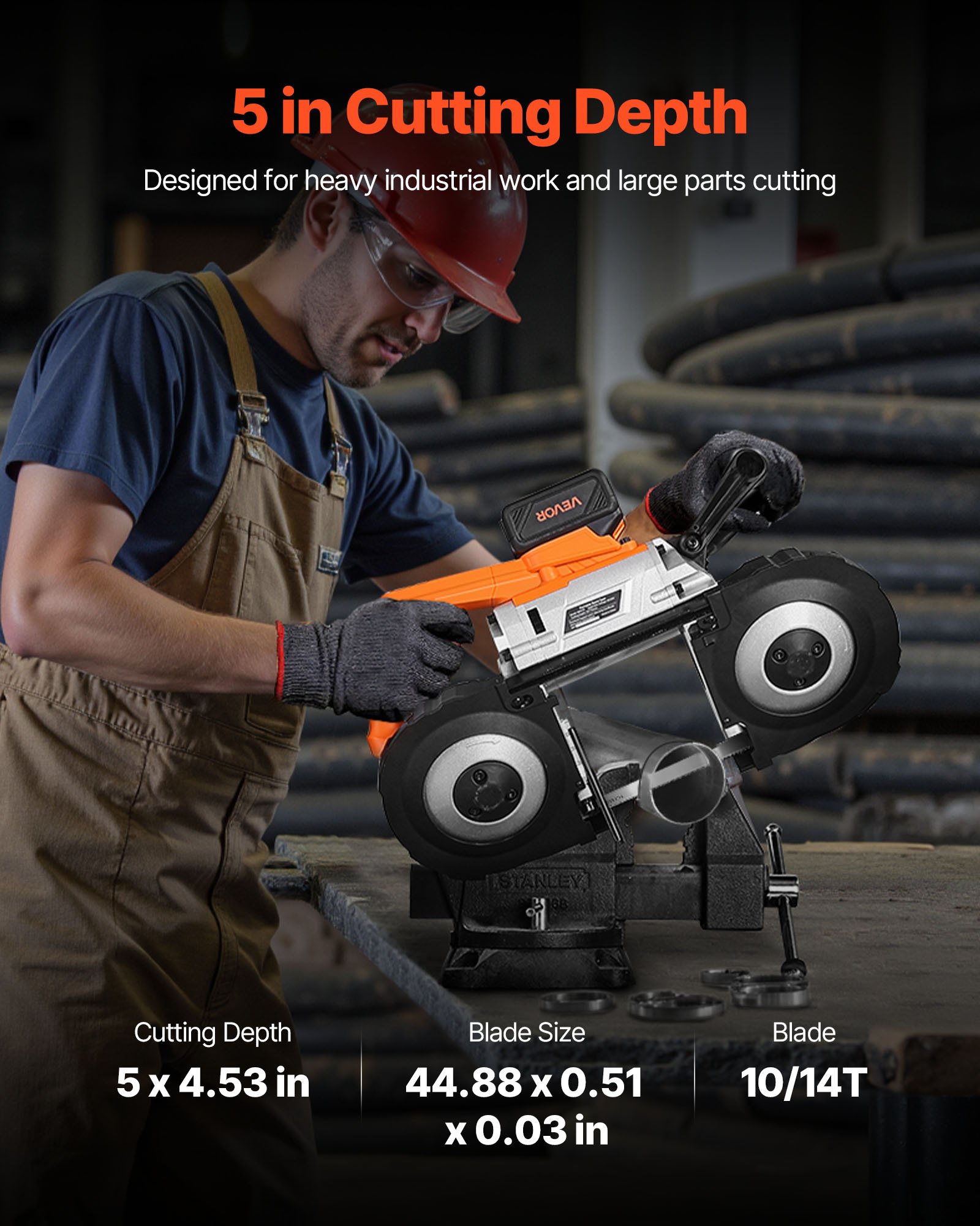 VEVOR 20V Portable Band Saw Kit, 127 mm x 115 mm Cutting Depth, AC 220V, 360W Bandsaw with Brushless Motor, 4.0 Ah Battery, Cordless and Compact Portaband, 0-120 m/min Variable Speed, for Cutting Metal, Wood
