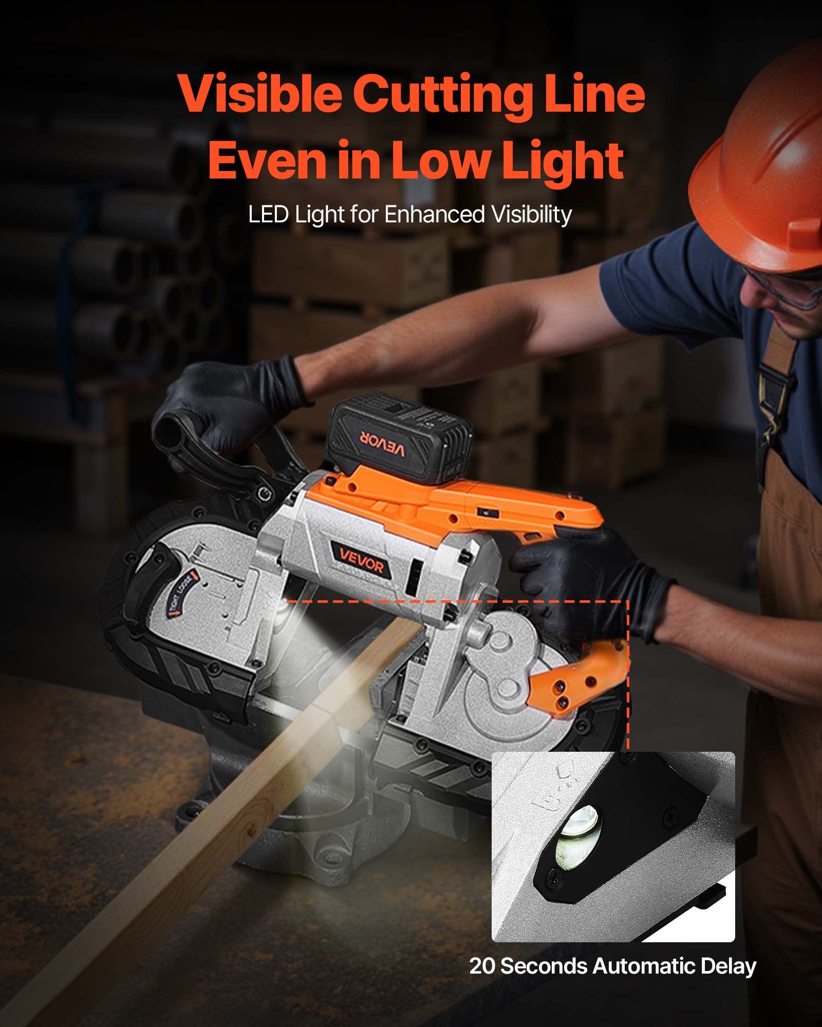 VEVOR 20V Portable Band Saw Kit, 127 mm x 115 mm Cutting Depth, AC 220V, 360W Bandsaw with Brushless Motor, 4.0 Ah Battery, Cordless and Compact Portaband, 0-120 m/min Variable Speed, for Cutting Metal, Wood
