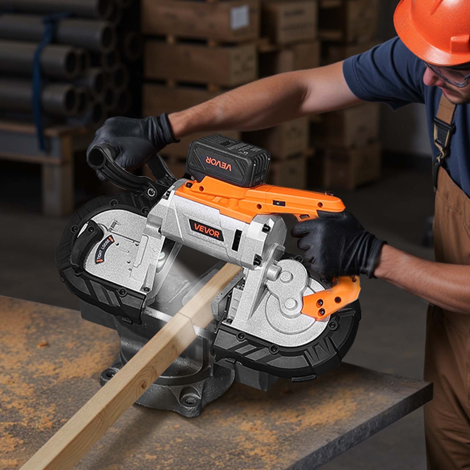 VEVOR 20V Portable Band Saw Kit, 127 mm x 115 mm Cutting Depth, AC 220V, 360W Bandsaw with Brushless Motor, 4.0 Ah Battery, Cordless and Compact Portaband, 0-120 m/min Variable Speed, for Cutting Metal, Wood
