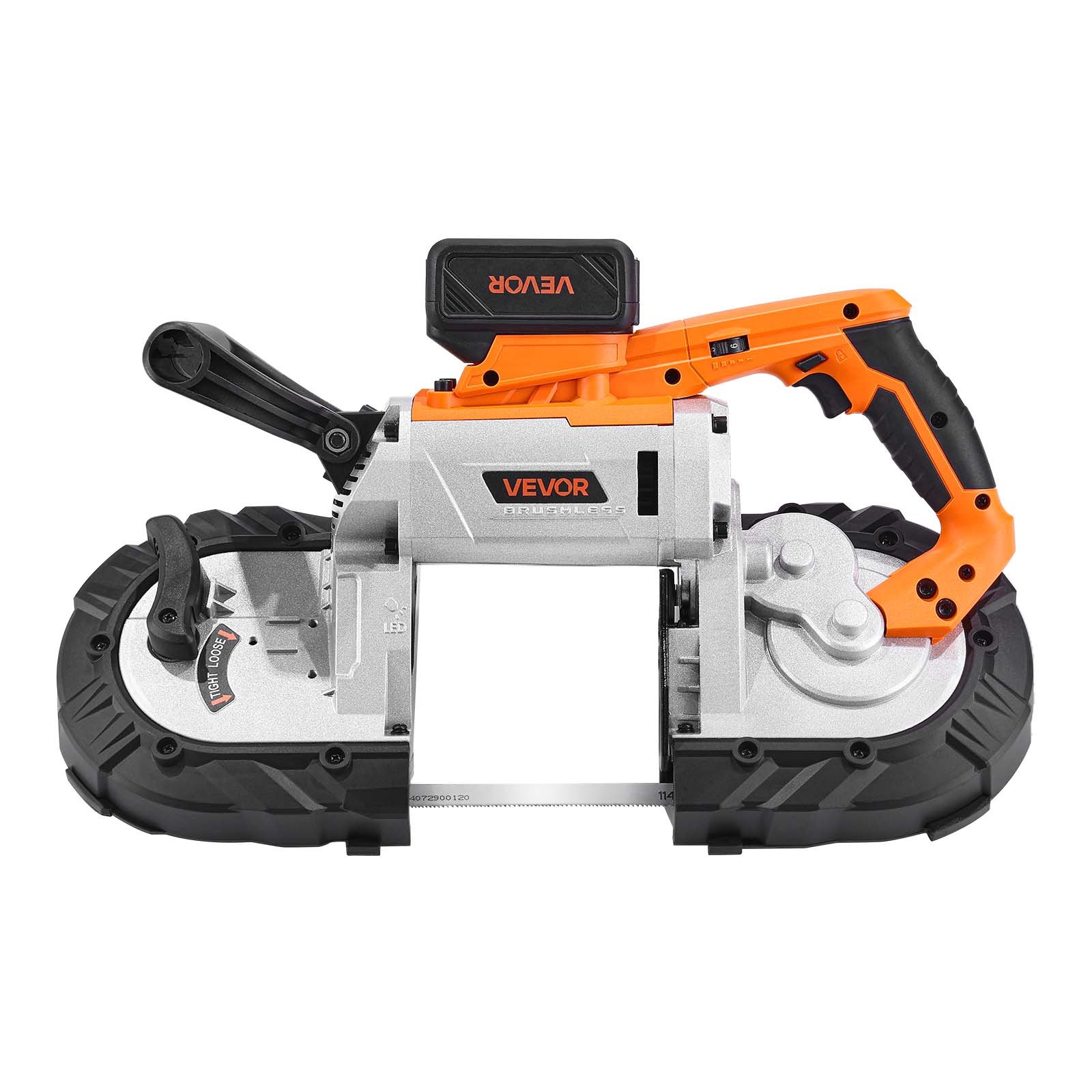 VEVOR 20V Portable Band Saw Kit, 127 mm x 115 mm Cutting Depth, AC 220V, 360W Bandsaw with Brushless Motor, 4.0 Ah Battery, Cordless and Compact Portaband, 0-120 m/min Variable Speed, for Cutting Metal, Wood