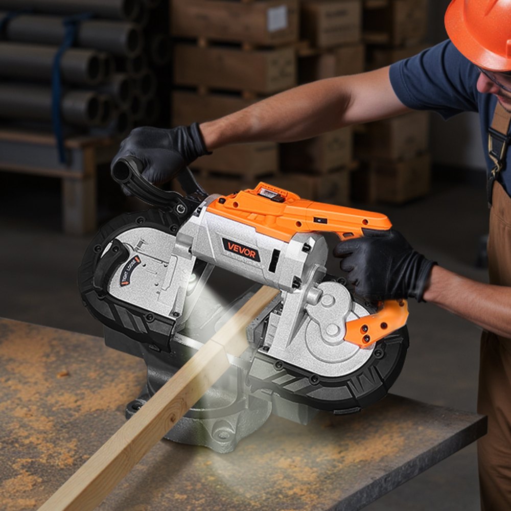 VEVOR Portable Band Saw, 127 mm x 115 mm Cutting Depth, 360W Bandsaw with Brushless Motor, Cordless and Compact Portaband, Hang Hooks, 0-120 m/min Variable Speed for Cutting Metal, Wood (Bare Tool Only)