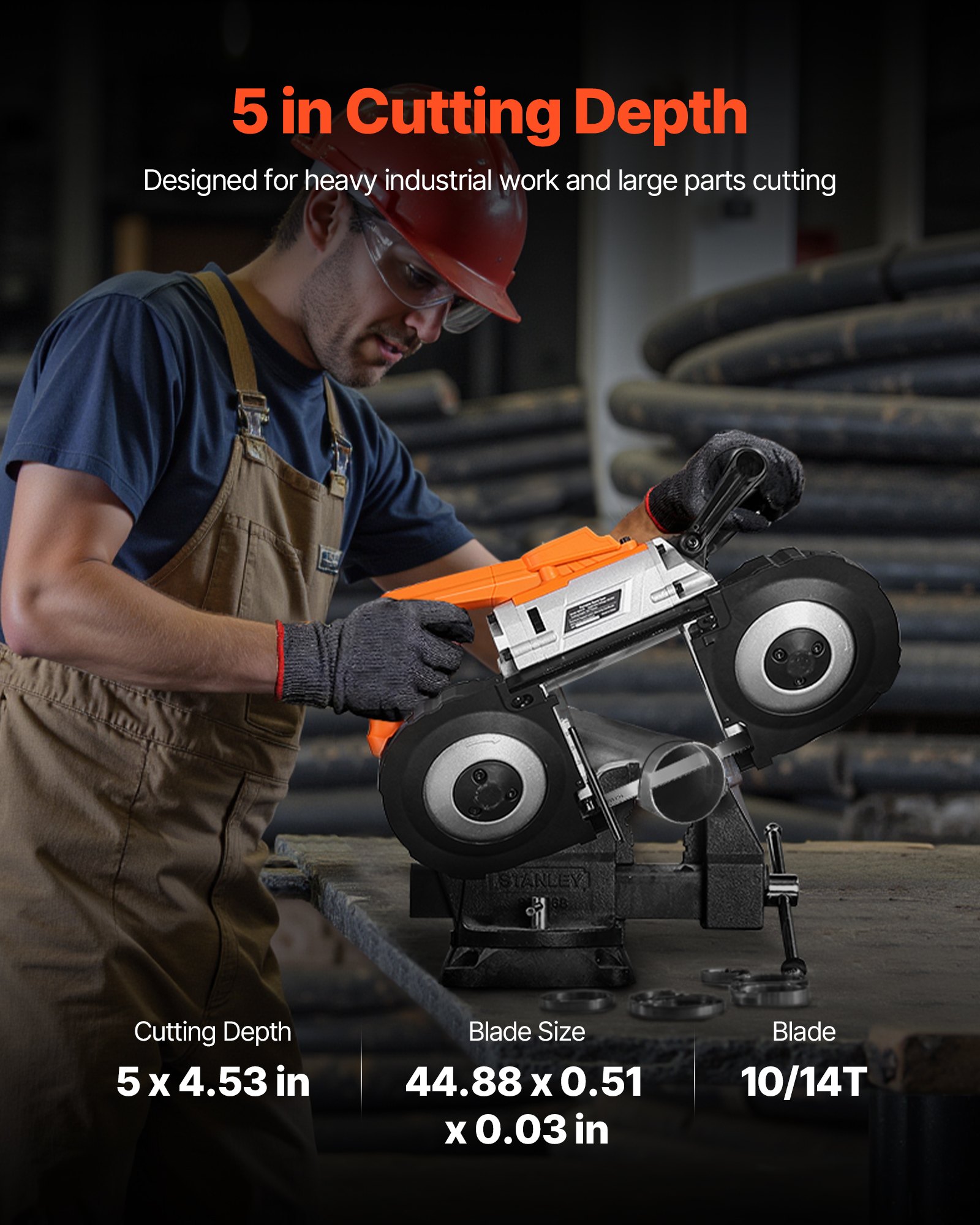 VEVOR Portable Band Saw, 127 mm x 115 mm Cutting Depth, 360W Bandsaw with Brushless Motor, Cordless and Compact Portaband, Hang Hooks, 0-120 m/min Variable Speed for Cutting Metal, Wood (Bare Tool Only)