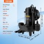 VEVOR Submersible Sewage Pump, 3/4 HP, 5880 GPH, 1050W, Durable Cast Iron, Includes 2" Outlet and 10 ft Piggy-back Float Switch, Ideal for Septic Tanks, Basements