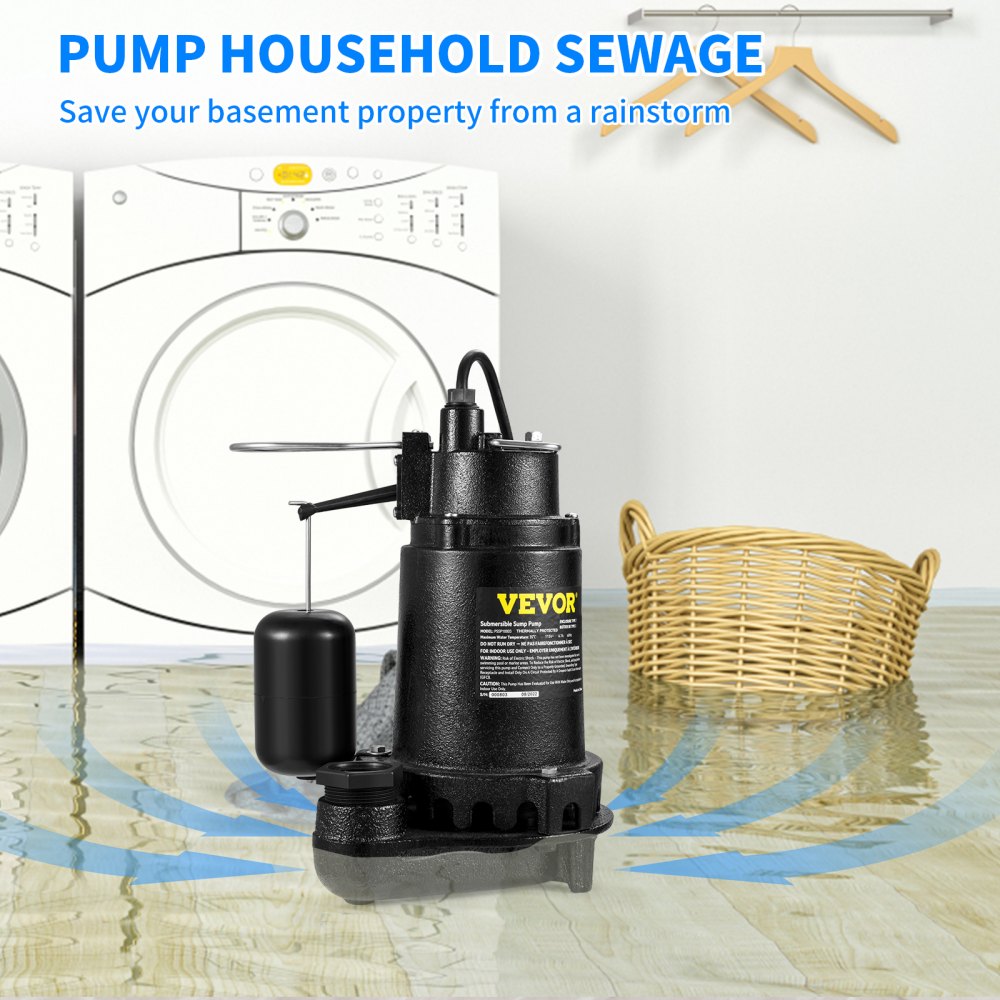 VEVOR Submersible Sump Pump Water Pump 0.5/0.75/1/1.5 HP 66/72/93/98/100GPM Flow