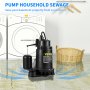VEVOR 1HP Sewage Pump, 5600 GPH Cast Iron Submersible Sump Pump with Automatic Snap-action Float Switch, Heavy-Duty Submersible Sewage, Effluent Pump for Septic Tank, Basement, Flooding Area