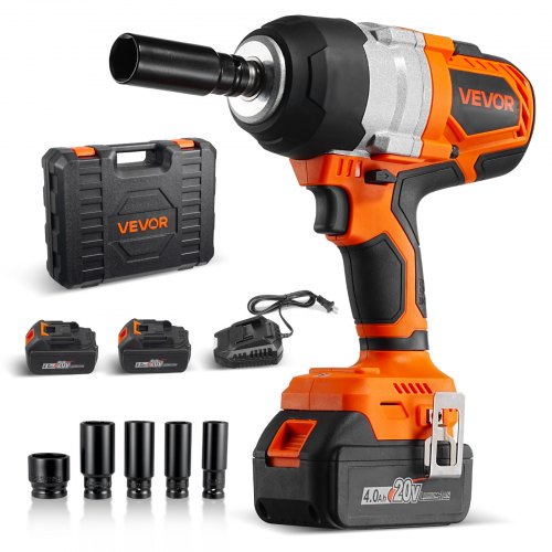 21V Brushless Cordless Impact Wrench 1/2 In High Torque - 2x 4.0Ah Batteries & Charger Included