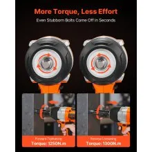 VEVOR Cordless Impact Wrench, 958.8 ft-lbs / 1300 N·m High Torque, 1/2 inch, 20V Electric Impact Wrench with Brushless Motor, 2 x 4Ah Batteries, Charger, 5 Sockets and Belt Clip, for Car Tire Truck
