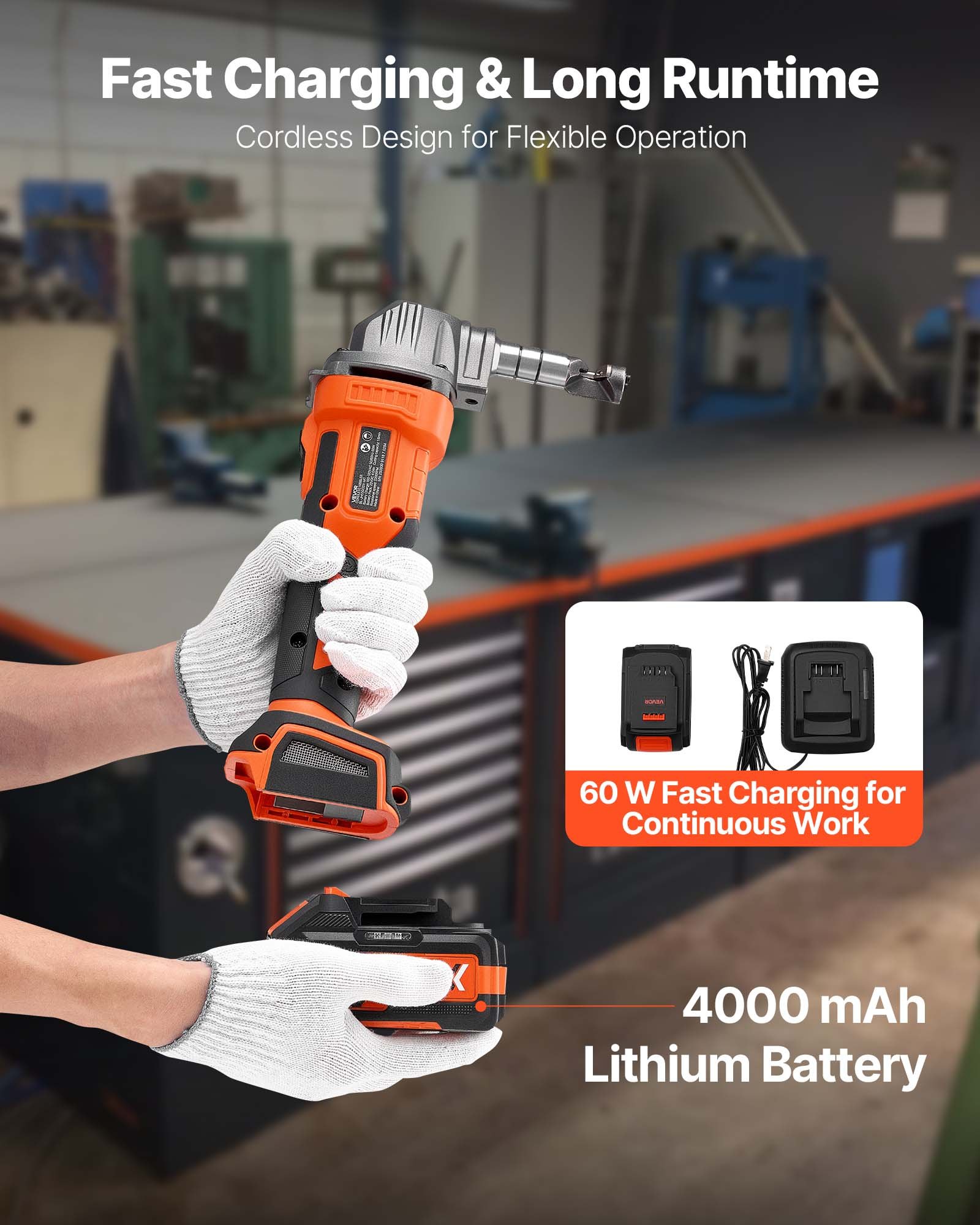 VEVOR Cordless Metal Nibbler, with 20 V 4000 mAh Battery, 2200 RPM Efficient Brushless Motor, Electric Nibbler Metal Cutter with Plastic Carrying Case for Cutting Steel Sheet and Aluminum Sheet