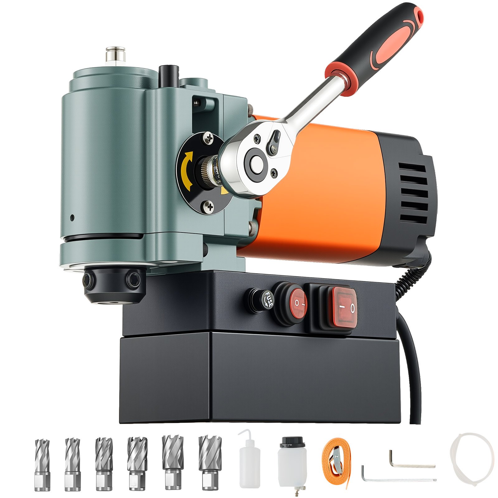 VEVOR Low Profile Magnetic Drill Press, 1300 W, 35 mm Boring Diameter, 10000N Power Portable Mag Drill Press, 650RPM Speed, with Weldon Shank, for Metal Surface, Industrial and Home Improvement