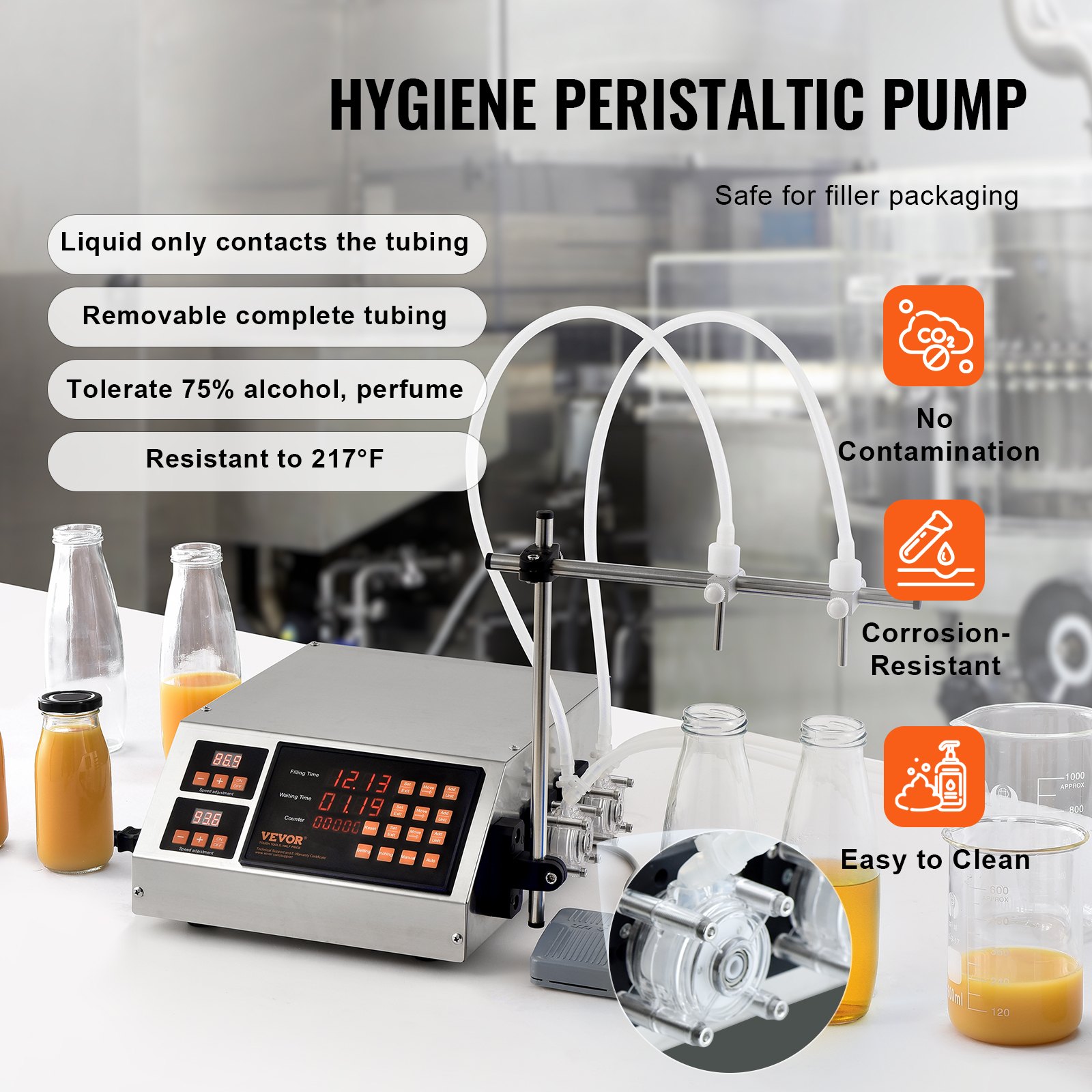 VEVOR Liquid Filling Machine, 5-650ml Filling Capacity, Automatic Bottle Filler Machine, Bottling Machine Peristaltic Pump Digital Control for Milk, Water, Wine, Beverage, Soy Sauce (Double Nozzle)