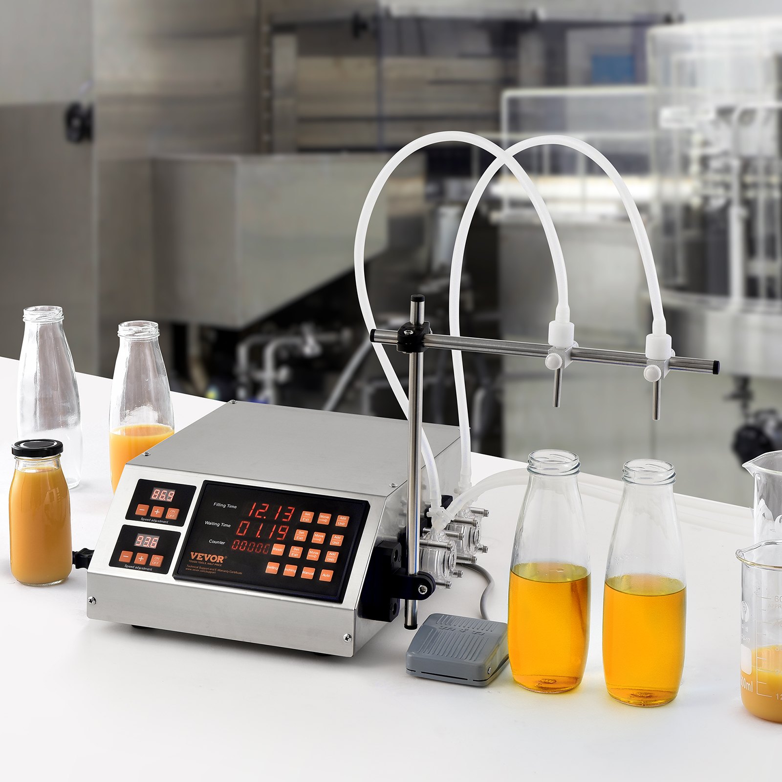 VEVOR Liquid Filling Machine, 5-650ml Filling Capacity, Automatic Bottle Filler Machine, Bottling Machine Peristaltic Pump Digital Control for Milk, Water, Wine, Beverage, Soy Sauce (Double Nozzle)