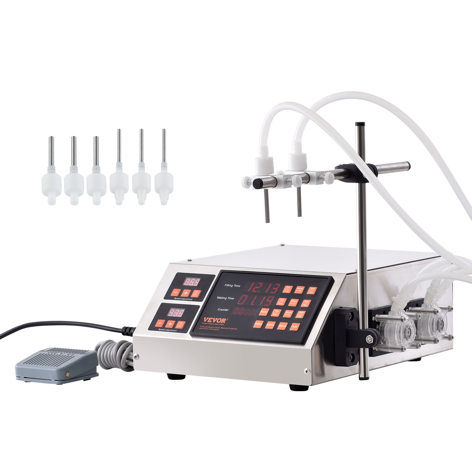VEVOR Liquid Filling Machine, 5-650ml Filling Capacity, Automatic Bottle Filler Machine, Bottling Machine Peristaltic Pump Digital Control for Milk, Water, Wine, Beverage, Soy Sauce (Double Nozzle)