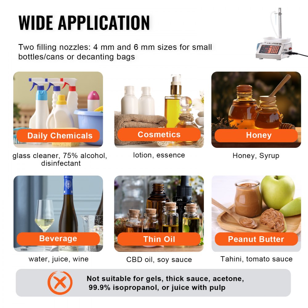 VEVOR Liquid Filling Machine, 5-300 g Weighing Capacity, Automatic Bottle Filler Machine, Bottling Machine Peristaltic Pump Digital Control for Milk, Water, Wine, Beverage, Soy Sauce (Single Nozzle)