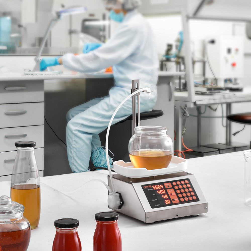 VEVOR Liquid Filling Machine, 5-50 g Weighing Capacity, Automatic Bottle Filler Machine, Bottling Machine Peristaltic Pump Digital Control for Milk, Water, Wine, Beverage, Soy Sauce (Single Nozzle)