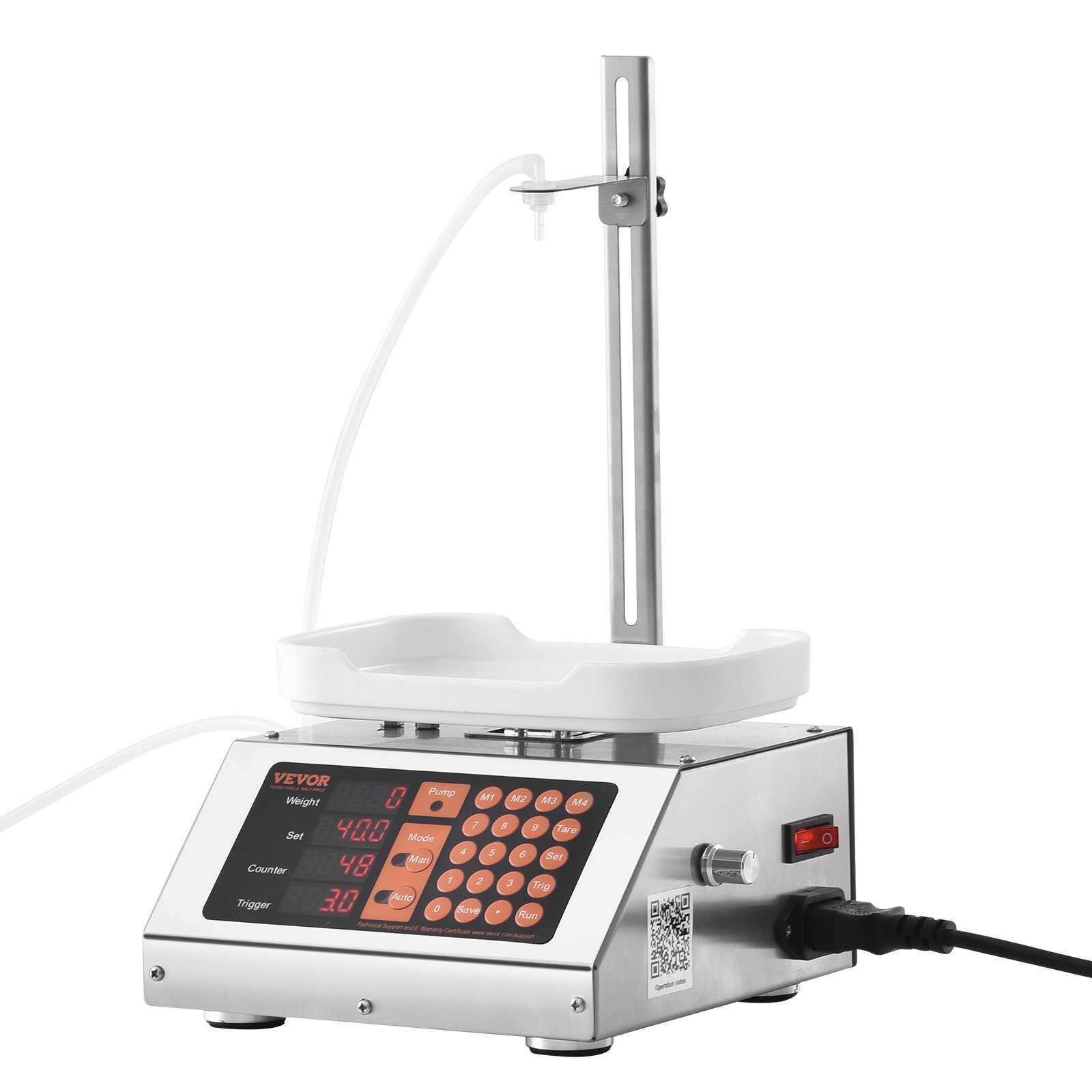 VEVOR Liquid Filling Machine, 5-50 g Weighing Capacity, Automatic Bottle Filler Machine, Bottling Machine Peristaltic Pump Digital Control for Milk, Water, Wine, Beverage, Soy Sauce (Single Nozzle)