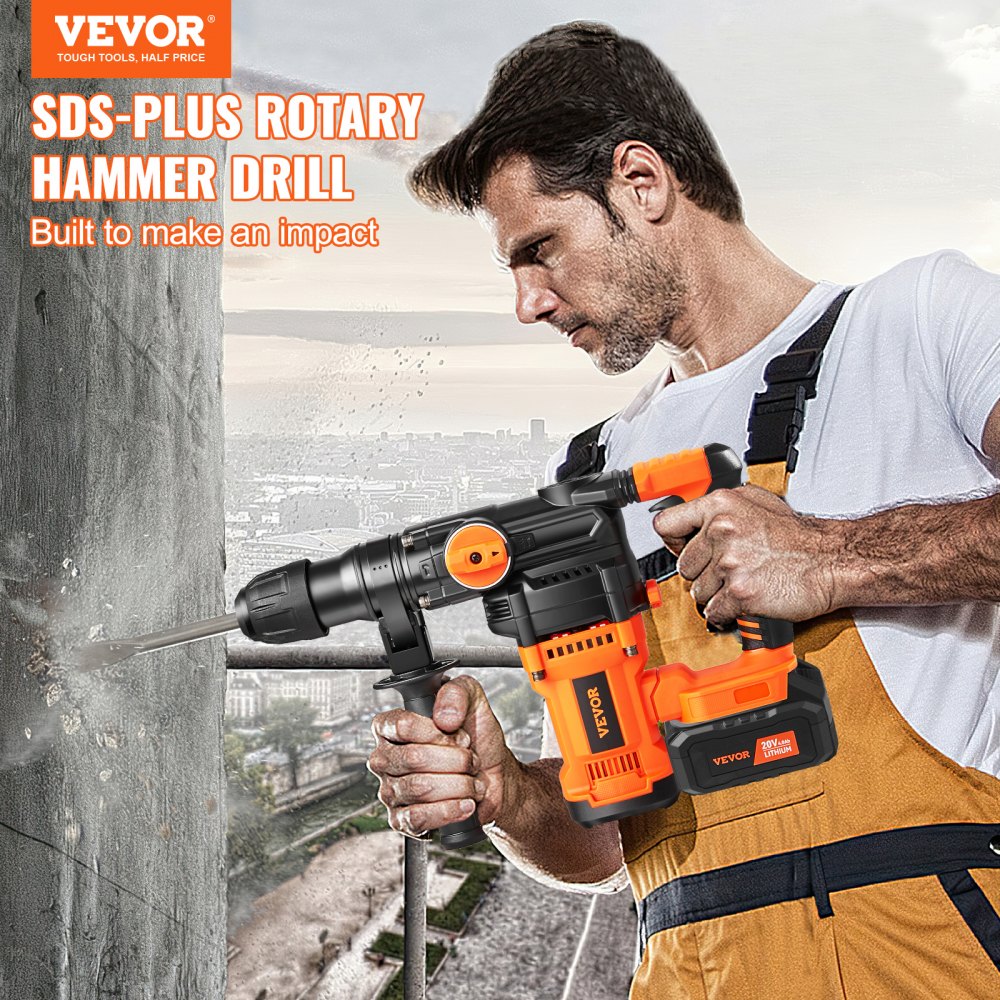 VEVOR Rotary Hammer Drill Cordless Drills 1" 3 Modes SDS-Plus Chipping Hammers