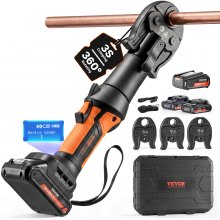 VEVOR Press Tool, 18V Electric Pipe Crimping Tool for 1/2", 3/4", 1" Copper Pipes, 24KN Press Tool Kit Compatible with ProPress - with 3 Press Jaws, 2pcs 18V 2AH Battery, Fast Charger & Carrying Case