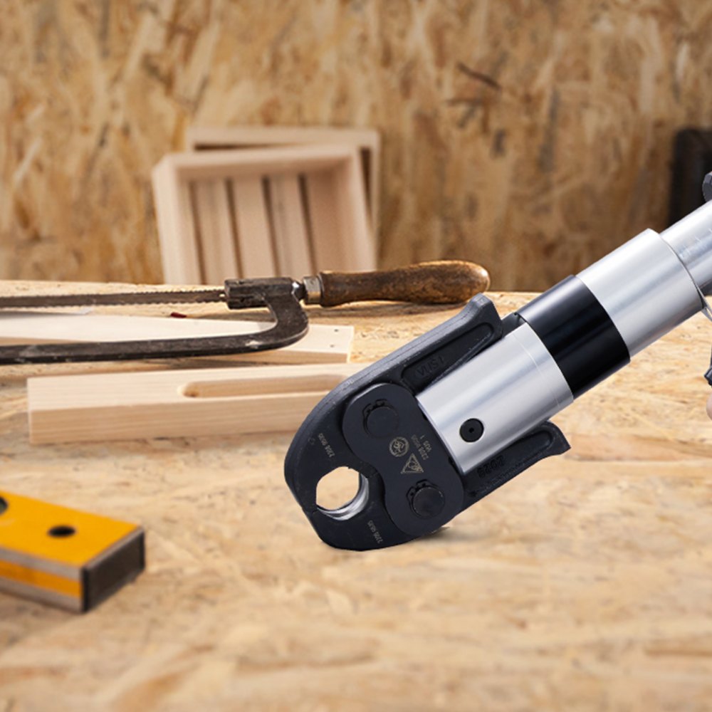 VEVOR Professional 18V Cordless Pipe Crimper, suitable for 1/2"-2" Stainless Steel, Copper, PEX Tubing, features 360° Swivel, Brushless Motor & includes 6 Crimping Jaws