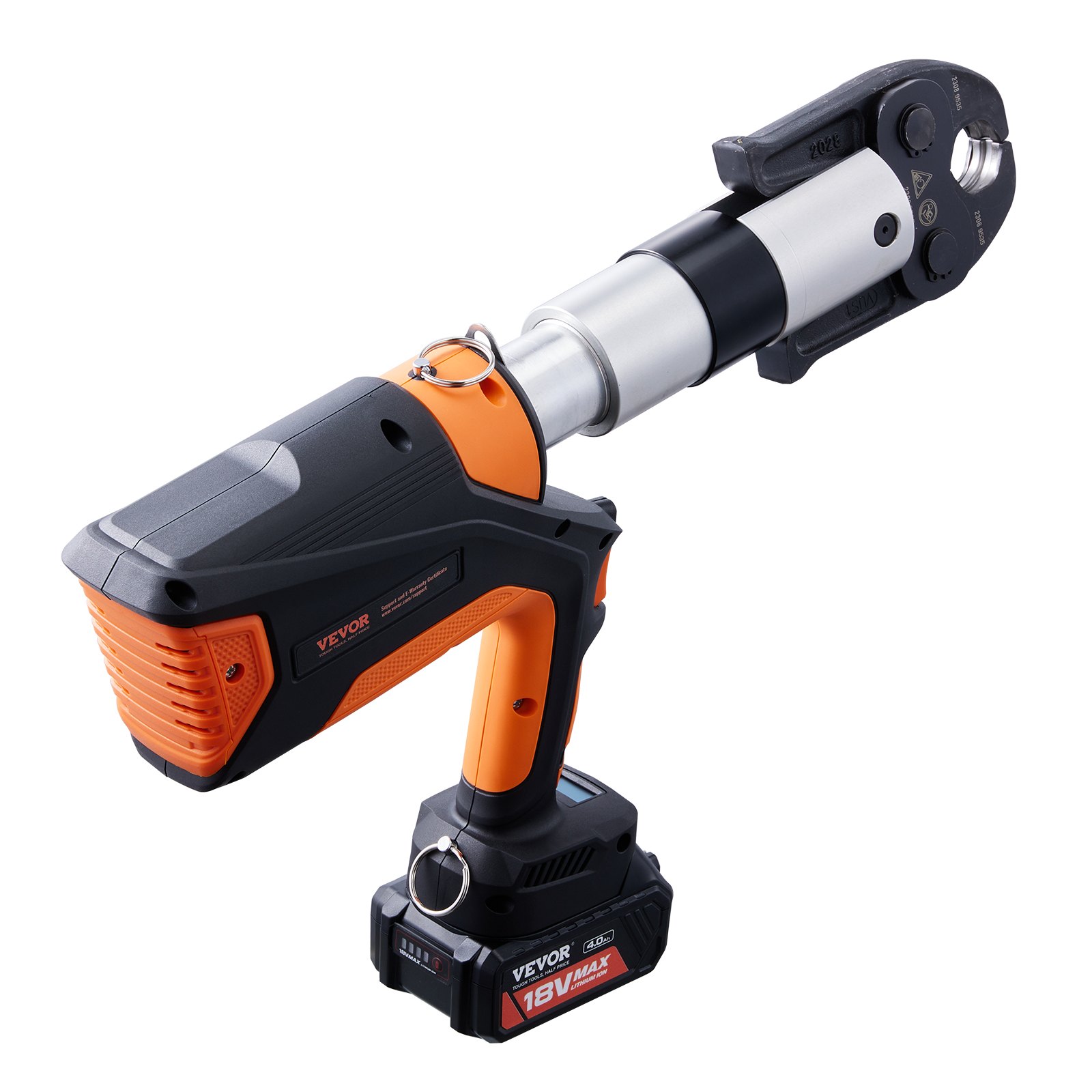 VEVOR Professional 18V Cordless Pipe Crimper, suitable for 1/2"-2" Stainless Steel, Copper, PEX Tubing, features 360° Swivel, Brushless Motor & includes 6 Crimping Jaws