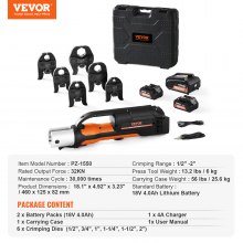 VEVOR Pro Press Tool, 18V Electric Pipe Crimping Tool for 1/2" to 2" Copper Pipes, Press Tool Kit with 6 Pro Press Jaws, 2pcs 4AH Battery, Fast Charger & Carrying Case