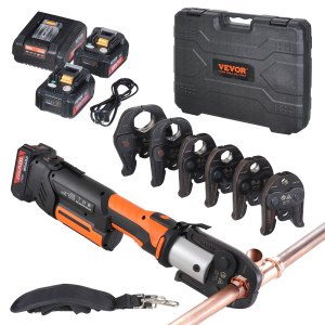 VEVOR ProPress Tool, 18V Electric Pipe Crimping Tool for 1/2”, 3/4”, 1”, 1 1/4″, 1 1/2″, 2″ Copper Pipes, Press Tool Kit with Brushless Motor, 6 Pro Press Jaws, 2pcs 4AH Battery | VEVOR US