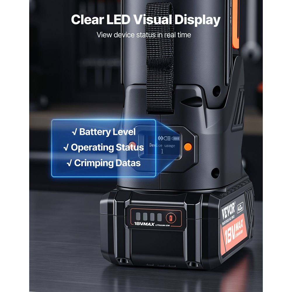 VEVOR Press Tool, 18V Electric Pipe Crimping Tool for 1/2”, 3/4”, 1”, 1 1/4", 1 1/2", 2" Copper Pipes, 32KN Press Tool Kit Compatible with ProPress - with Brushless Motor, 6 VUS Jaws, 2pcs 4AH Battery