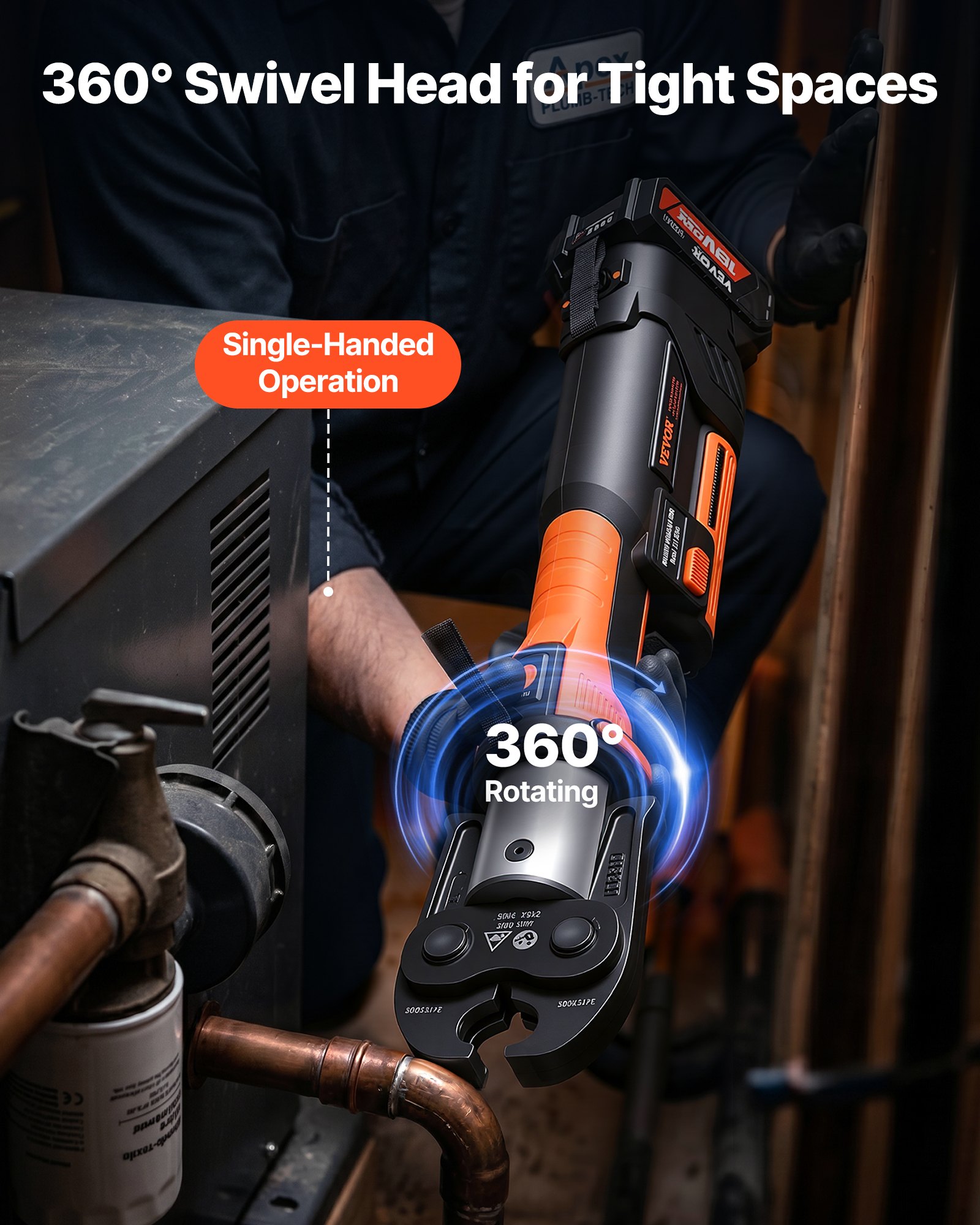 VEVOR Press Tool, 18V Electric Pipe Crimping Tool for 1/2”, 3/4”, 1”, 1 1/4", 1 1/2", 2" Copper Pipes, 32KN Press Tool Kit Compatible with ProPress - with Brushless Motor, 6 VUS Jaws, 2pcs 4AH Battery