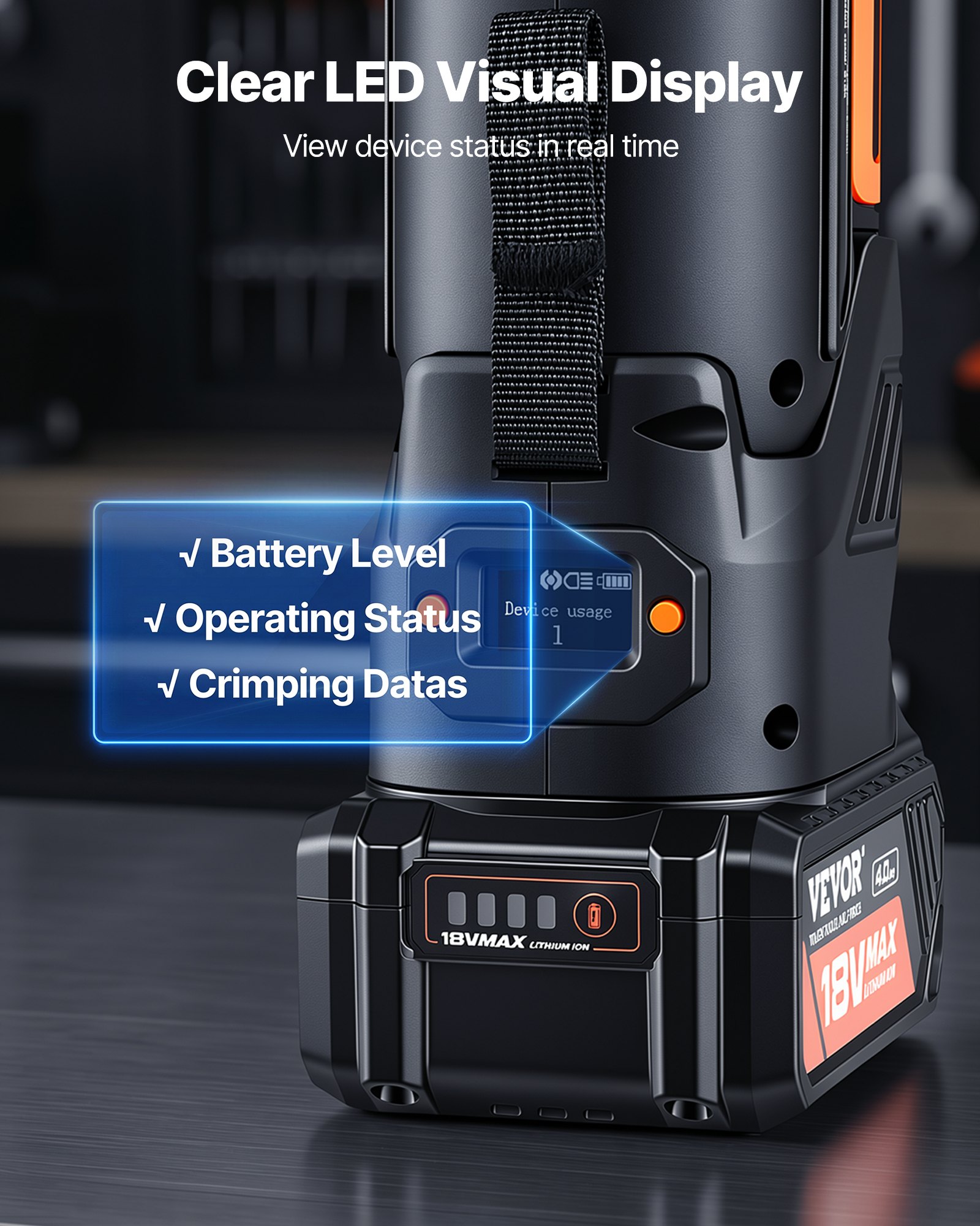 VEVOR Press Tool, 18V Electric Pipe Crimping Tool for 1/2”, 3/4”, 1”, 1 1/4", 1 1/2", 2" Copper Pipes, 32KN Press Tool Kit Compatible with ProPress - with Brushless Motor, 6 VUS Jaws, 2pcs 4AH Battery
