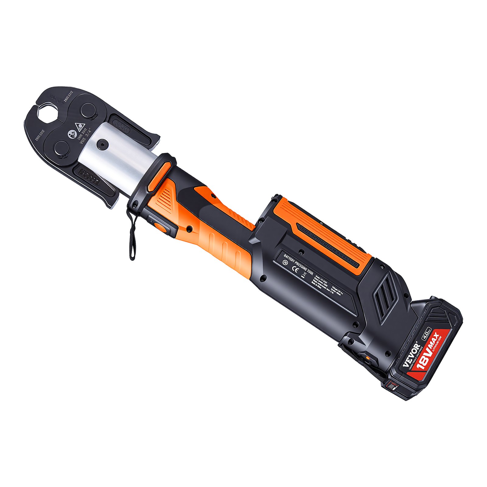 VEVOR Press Tool, 18V Electric Pipe Crimping Tool for 1/2”, 3/4”, 1”, 1 1/4", 1 1/2", 2" Copper Pipes, 32KN Press Tool Kit Compatible with ProPress - with Brushless Motor, 6 VUS Jaws, 2pcs 4AH Battery