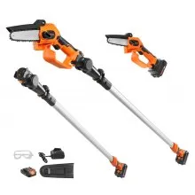 VEVOR 2-in-1 Cordless Pole Saw & Mini Chainsaw, 20V 2Ah Battery Pole Chainsaw, 12.7cm Cutting Capacity 243.8 cm Reach Pole Saw for Branch Cutting & Tree Trimming (Battery and Blade Cover Included)