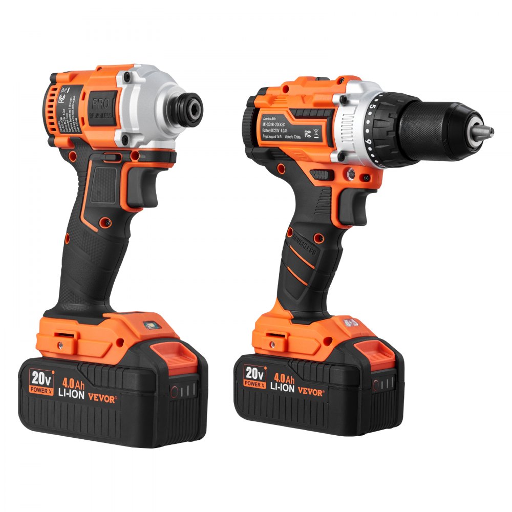 VEVOR Tool Combo Kit, 20V Max Cordless 2-Tool Combo Kit, with 1/2 in Impact Drill, 1/4 in Impact Driver, Compact Cordless Power Tool Combo Kit with 4.0 Ah Batteries, Screws, Charger, and Cloth Bag